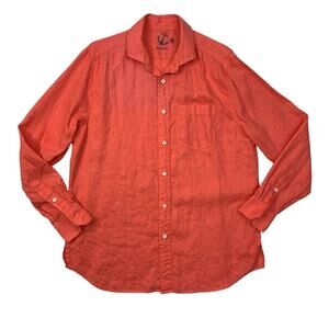 Hiho Shirt Mens M Medium Dark Pink Linen Button Up Long Sleeve Chest Pocket